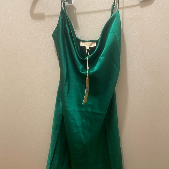 Meshki Tabitha Cowl Neck Mini Dress Emerald Green - Picture 7 of 11